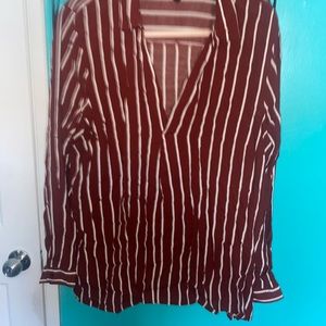 RED STRIPED V NECK BLOUSE
